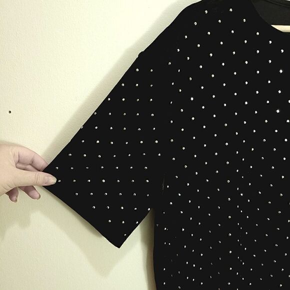 H&M Velour Black Dress with Gunmetal Bedazzle Dots - Picture 3 of 9